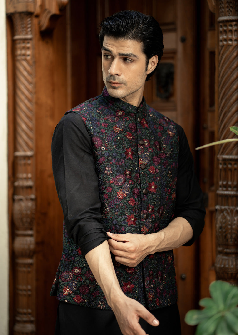 W-2859- Readymade Maysori Fabric Full Embroidery Waistcoat - Memsaab Online
