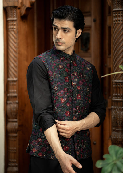 W-2859- Readymade Maysori Fabric Full Embroidery Waistcoat - Memsaab Online