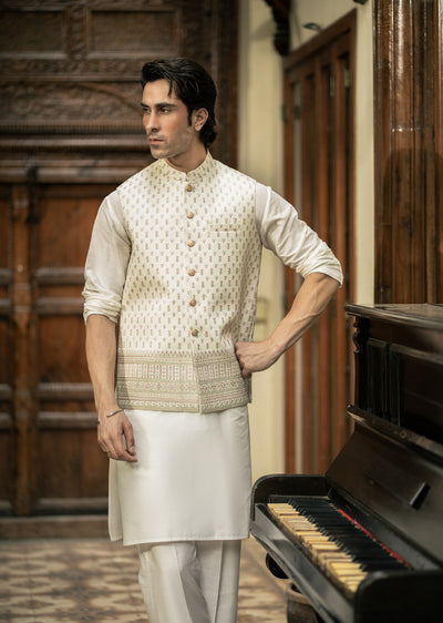 W-3006 - Readymade Maysori Fabric Full Embroidery Waistcoat - Memsaab Online