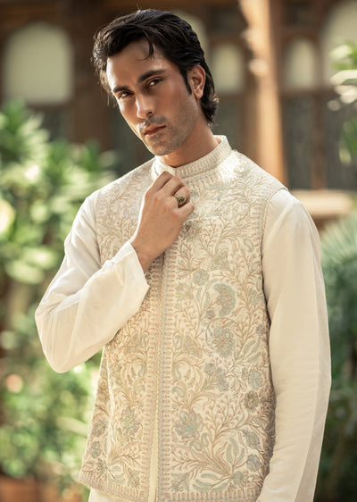 W-3002 - Readymade Maysori Fabric Full Embroidery Waistcoat - Memsaab Online