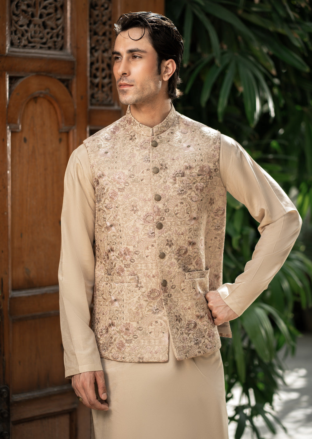 W-2852 - Readymade Maysori Fabric Full Embroidery Waistcoat - Memsaab Online