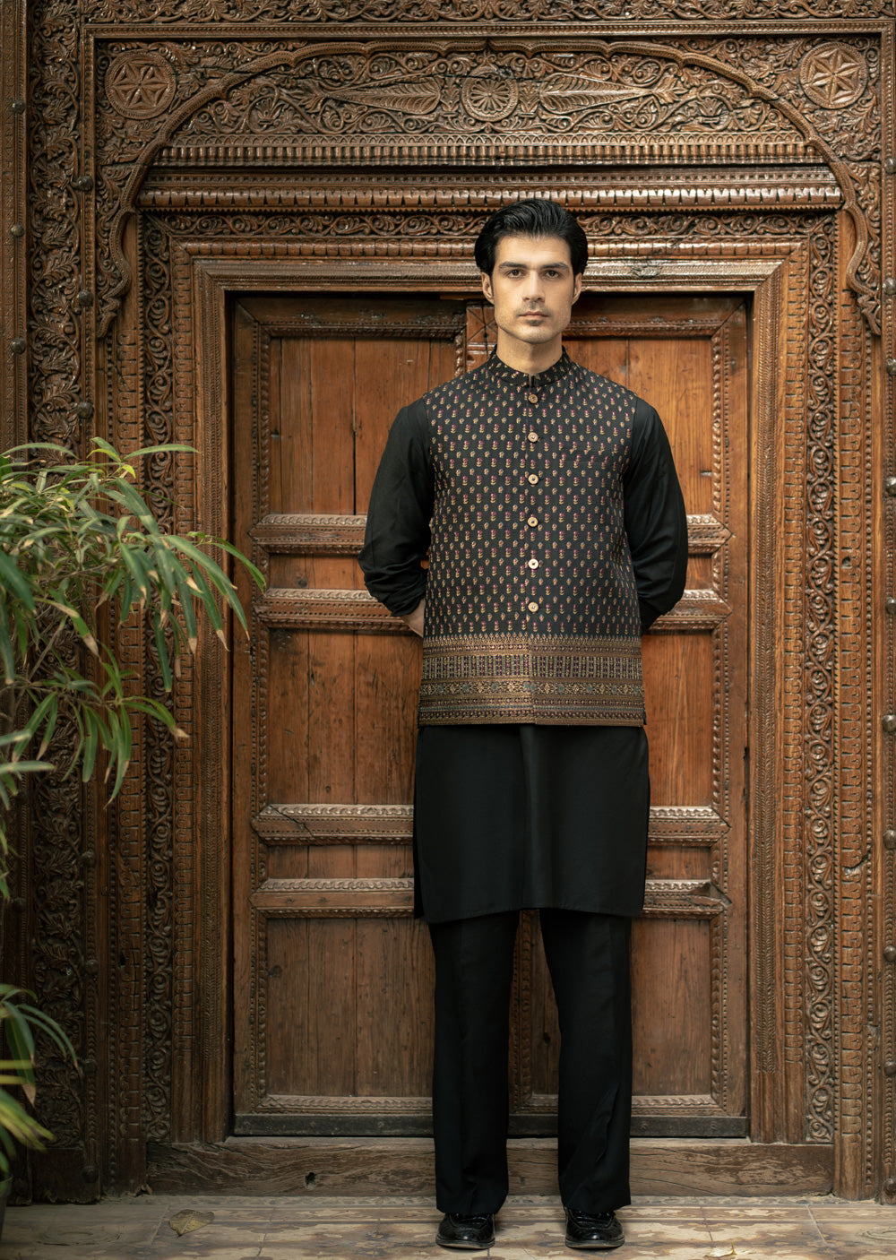 W-3010 - Readymade Maysori Fabric Full Embroidery Waistcoat - Memsaab Online