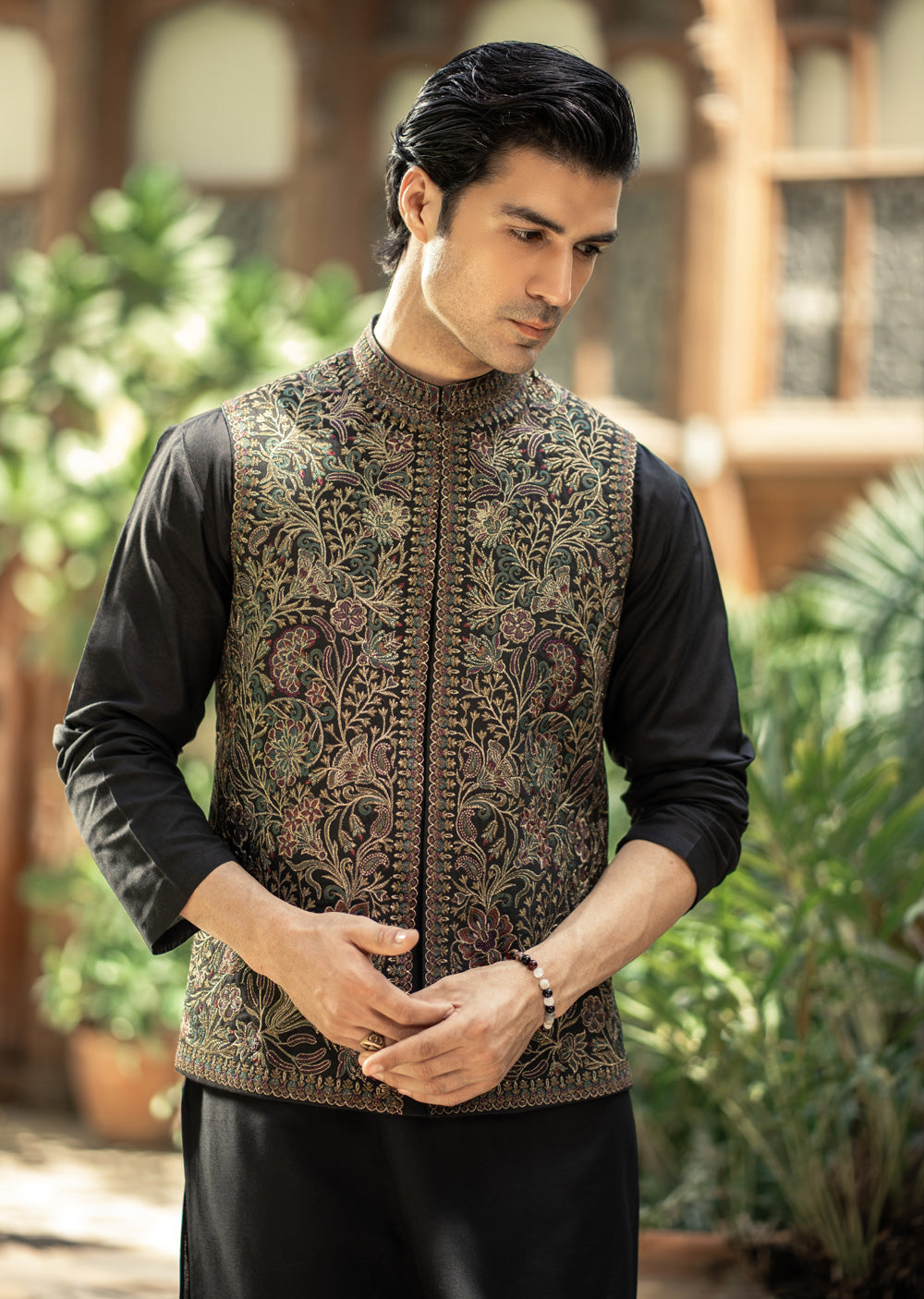 W-2998 - Readymade Maysori Fabric Full Embroidery Waistcoat - Memsaab Online