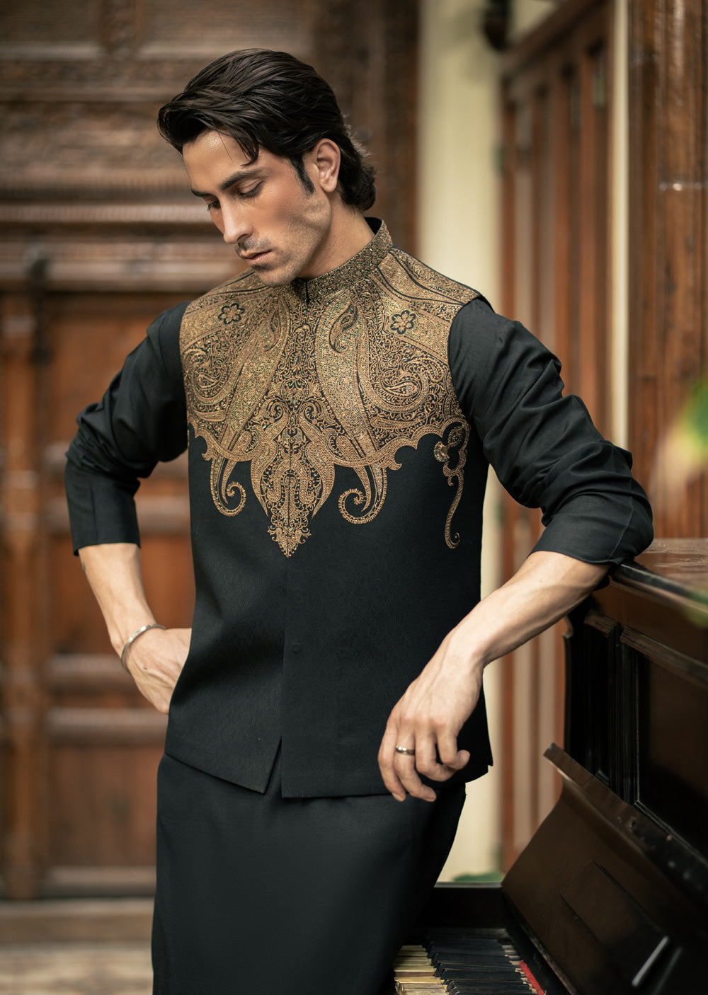W-3016 - Readymade Maysori Fabric Full Embroidery Waistcoat - Memsaab Online
