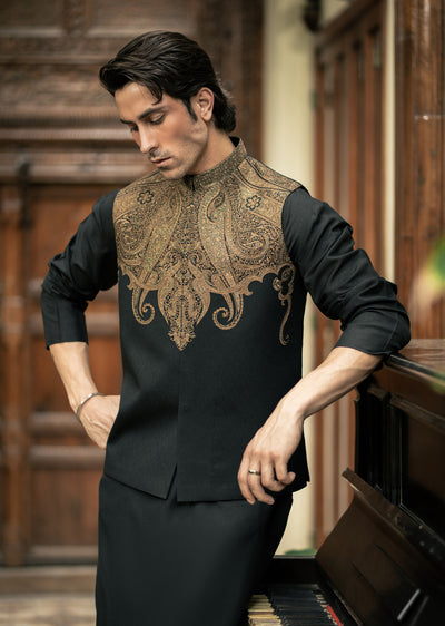 W-3016 - Readymade Maysori Fabric Full Embroidery Waistcoat - Memsaab Online