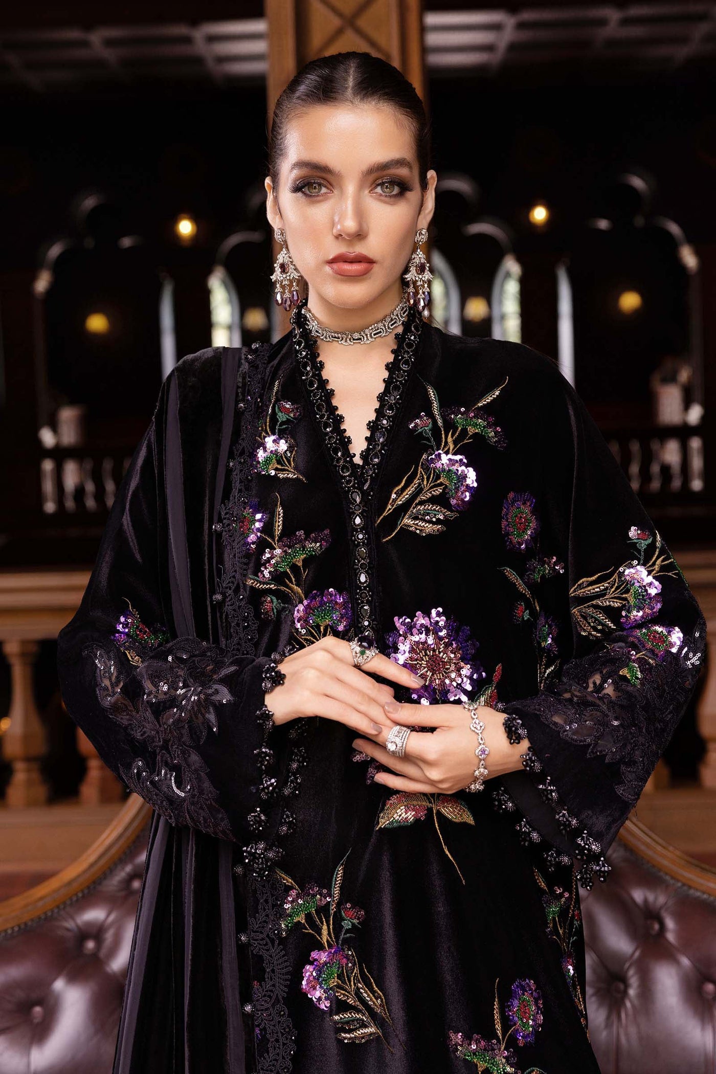 WL-1306- Maria b Embroidered Velvet Suit 2025 - Memsaab Online