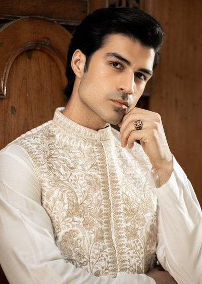 W-2997 - Readymade Maysori Fabric Full Embroidery Waistcoat - Memsaab Online