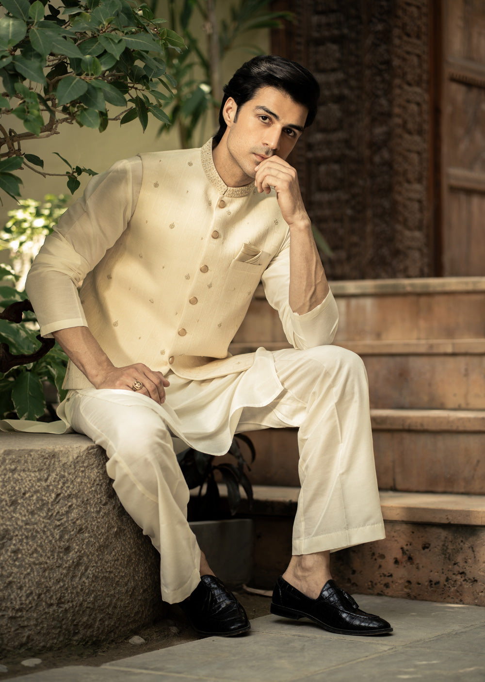 W-2806- Readymade Maysori Fabric Full Embroidery Waistcoat - Memsaab Online