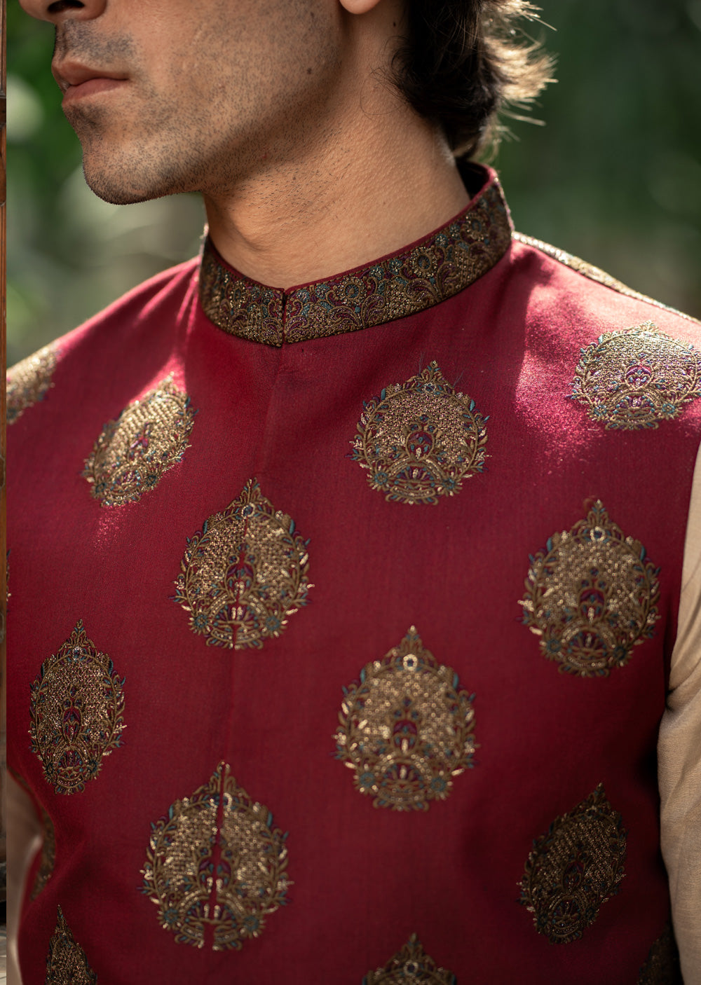 W-3007 - Readymade Maysori Fabric Full Embroidery Waistcoat - Memsaab Online