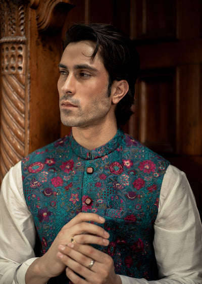 W-2906 - Readymade Maysori Fabric Full Embroidery Waistcoat - Memsaab Online