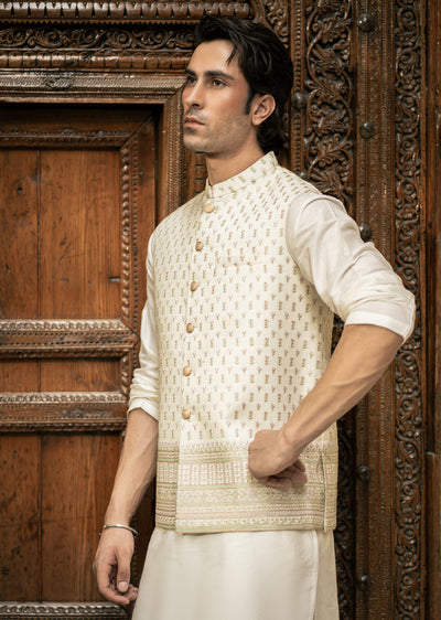 W-3006 - Readymade Maysori Fabric Full Embroidery Waistcoat - Memsaab Online