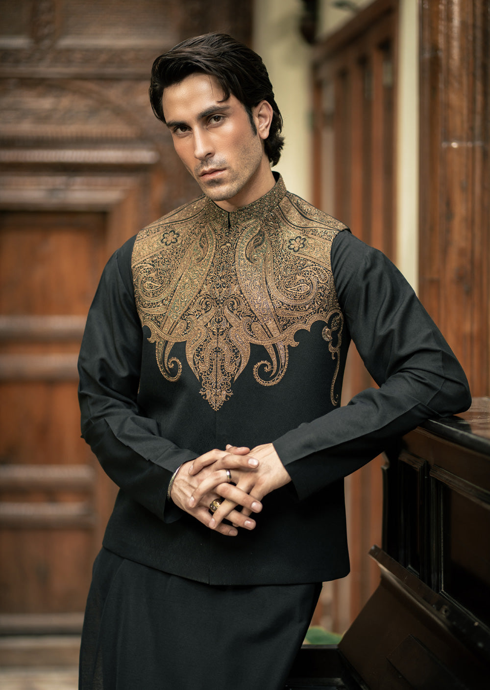 W-3016 - Readymade Maysori Fabric Full Embroidery Waistcoat - Memsaab Online