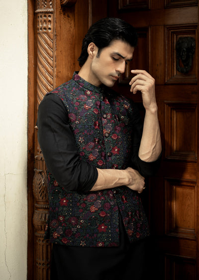 W-2859- Readymade Maysori Fabric Full Embroidery Waistcoat - Memsaab Online
