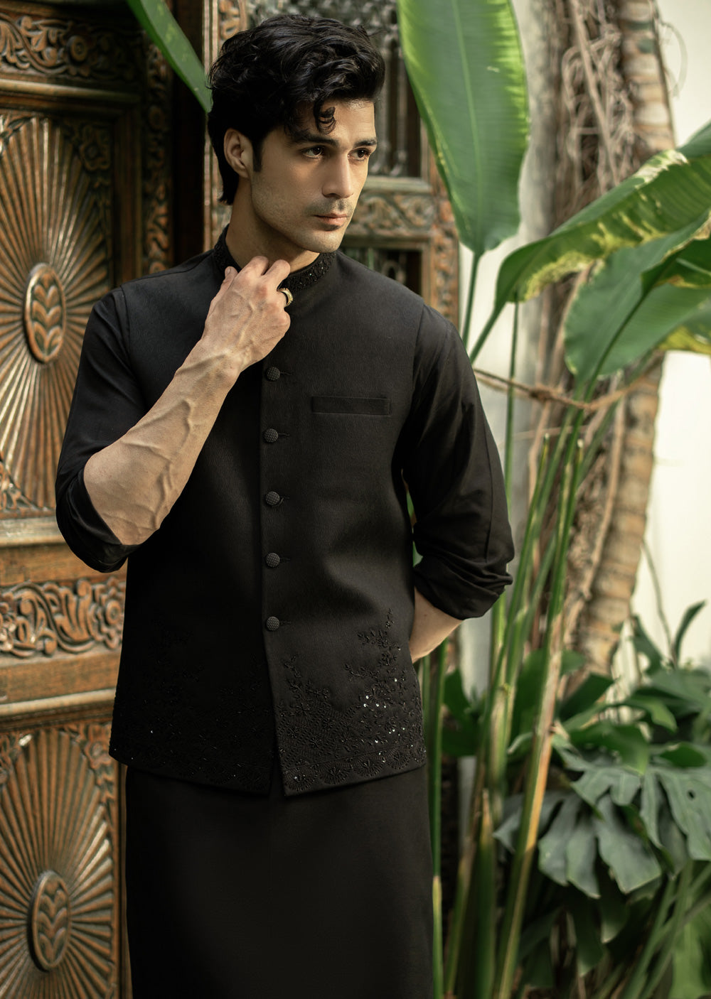 W-2963 - Readymade Maysori Fabric Full Embroidery Waistcoat - Memsaab Online