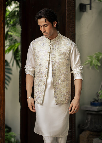 W-2854- Readymade Maysori Fabric Full Embroidery Waistcoat - Memsaab Online