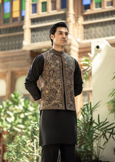 W-2998 - Readymade Maysori Fabric Full Embroidery Waistcoat - Memsaab Online