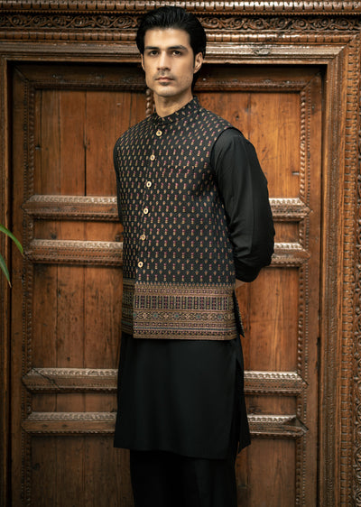 W-3010 - Readymade Maysori Fabric Full Embroidery Waistcoat - Memsaab Online