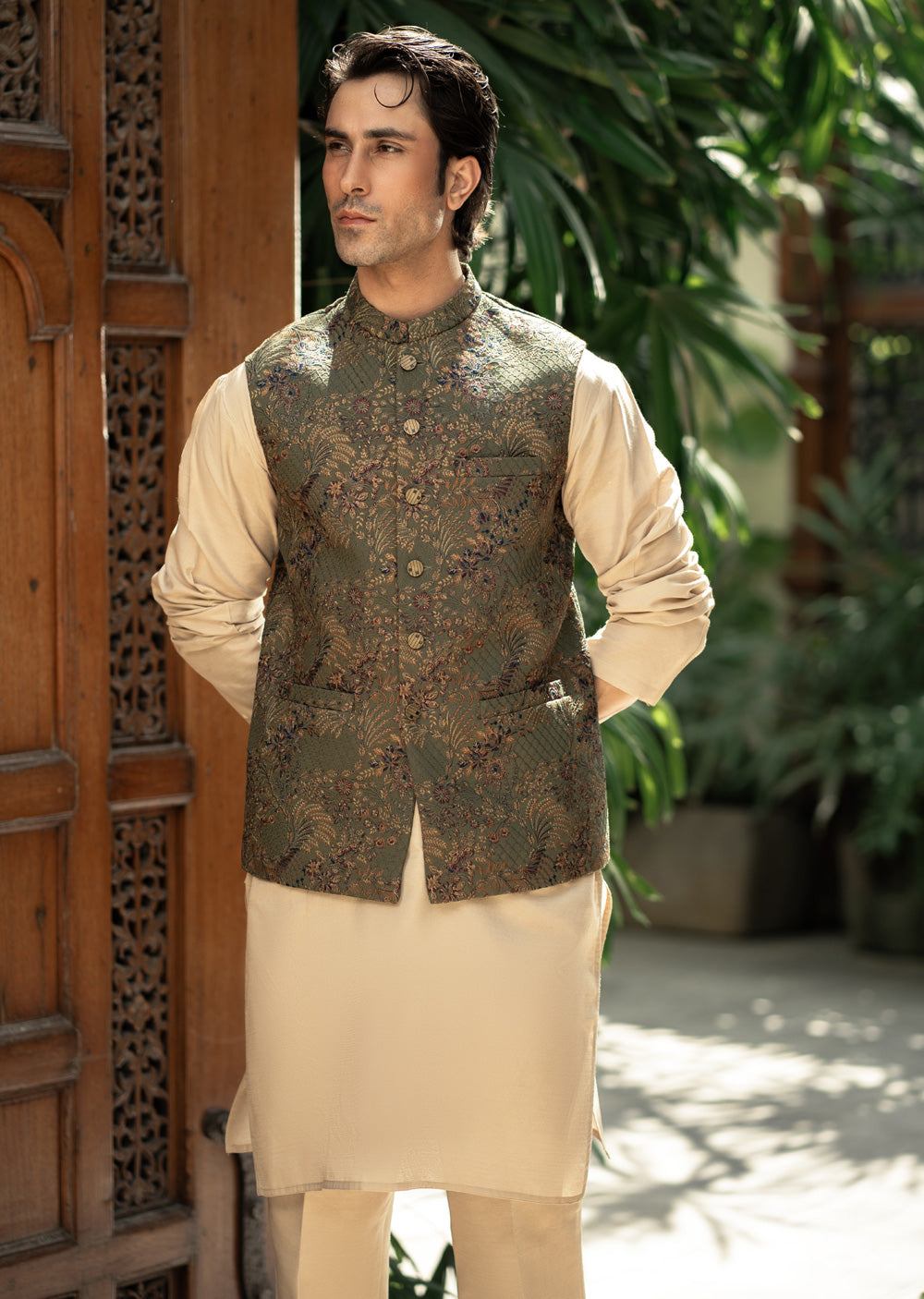 W-2885- Readymade Maysori Fabric Full Embroidery Waistcoat - Memsaab Online