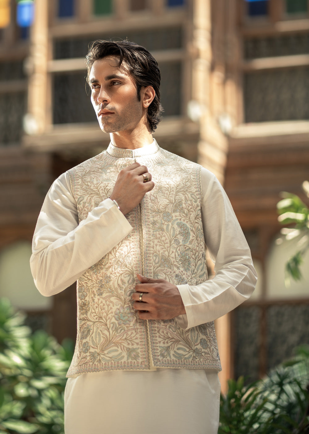 W-3002 - Readymade Maysori Fabric Full Embroidery Waistcoat - Memsaab Online