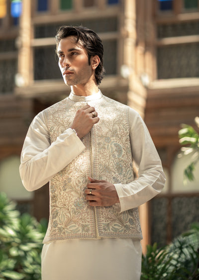 W-3002 - Readymade Maysori Fabric Full Embroidery Waistcoat - Memsaab Online