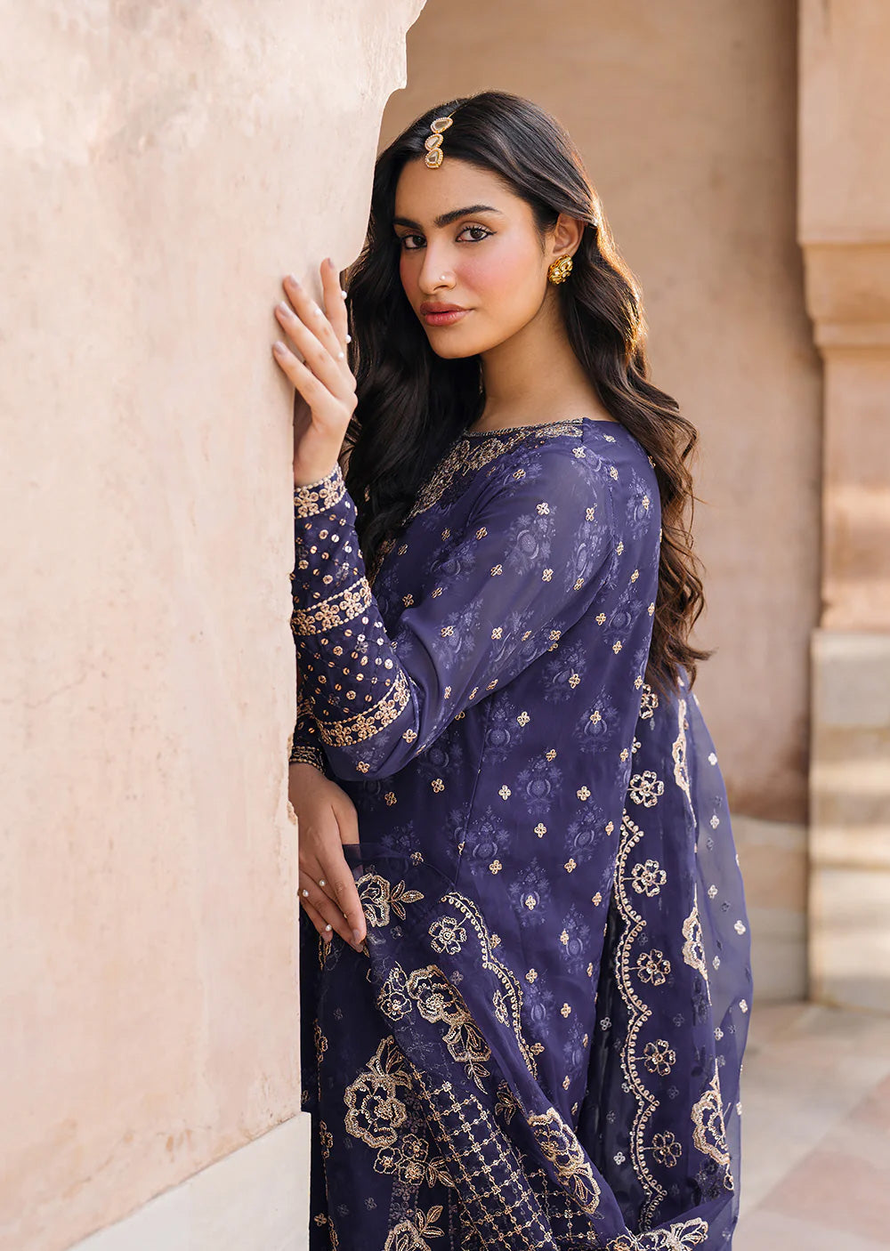 IZKN-01 Navy - Readymade - Bandhani Chiffon Collection by Iznik 2025 - Memsaab Online