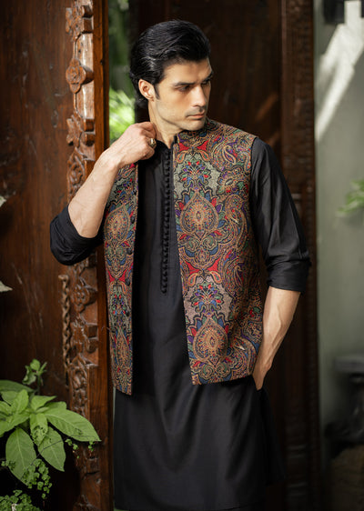 W-2889- Readymade Maysori Fabric Full Embroidery Waistcoat - Memsaab Online