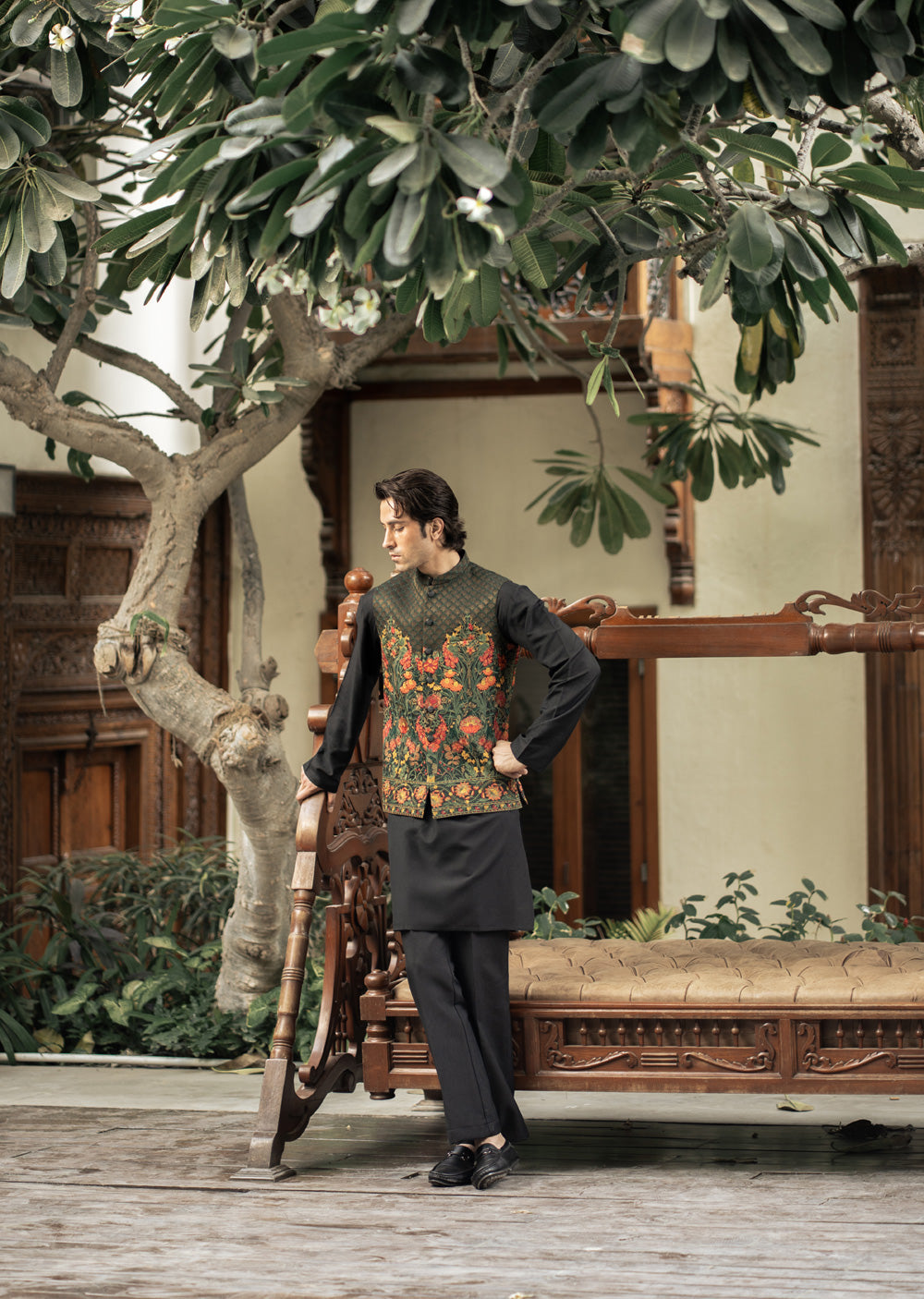 W-2899-1 - Readymade Maysori Fabric Full Embroidery Waistcoat - Memsaab Online