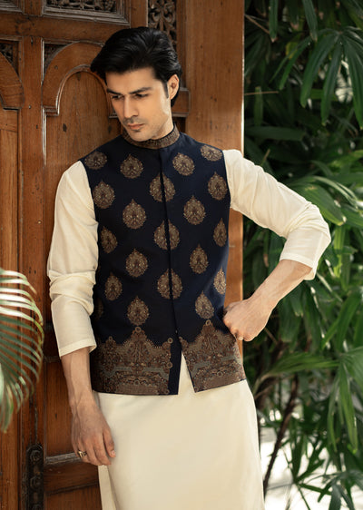 W-3009 - Readymade Maysori Fabric Full Embroidery Waistcoat - Memsaab Online