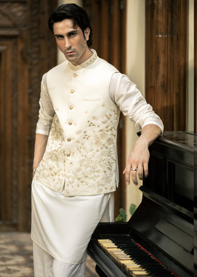 W-3013 - Readymade Maysori Fabric Full Embroidery Waistcoat - Memsaab Online