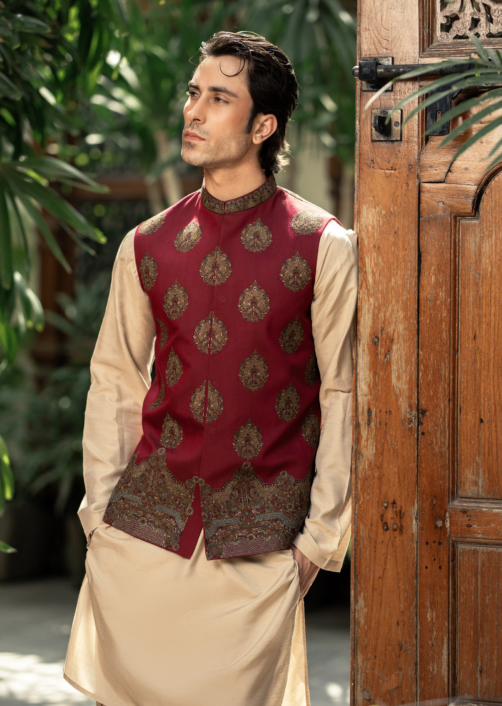 W-3007 - Readymade Maysori Fabric Full Embroidery Waistcoat - Memsaab Online
