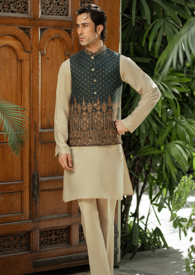 W-2953- Readymade Maysori Fabric Full Embroidery Waistcoat - Memsaab Online
