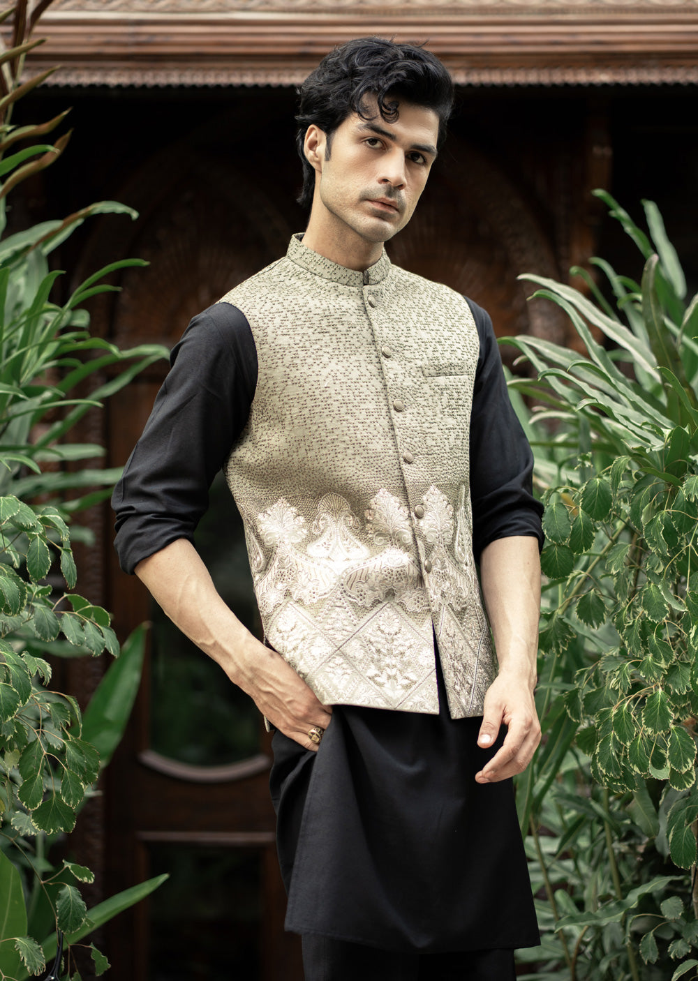W-2867 - Readymade Maysori Fabric Full Embroidery Waistcoat - Memsaab Online