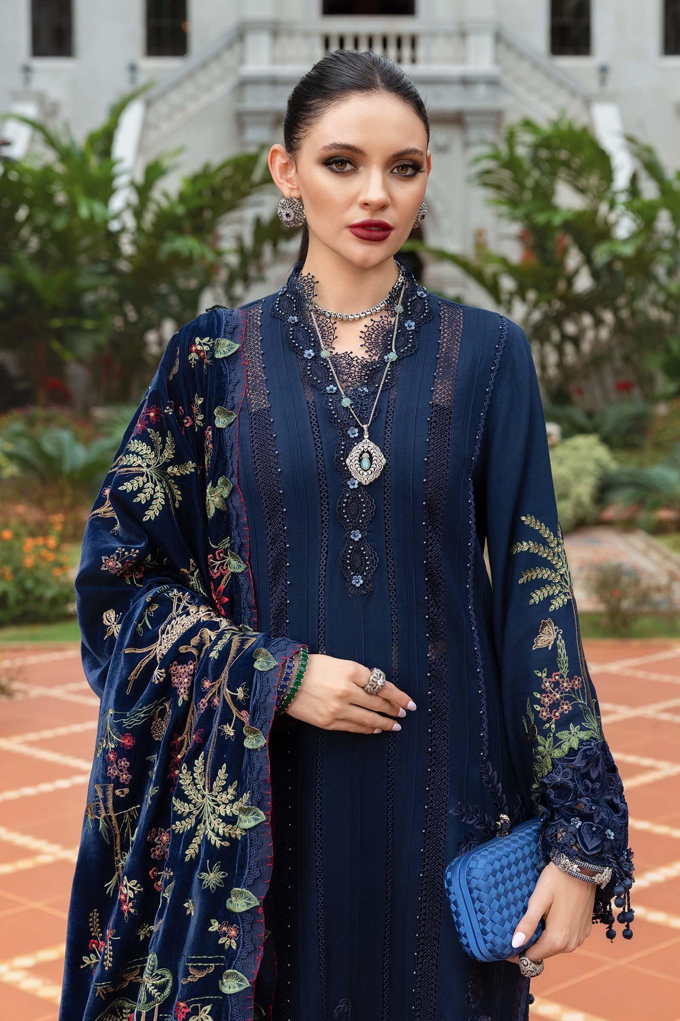 WL-1312-Maria b Embroidered Twill Linen Suit 2025 - Memsaab Online