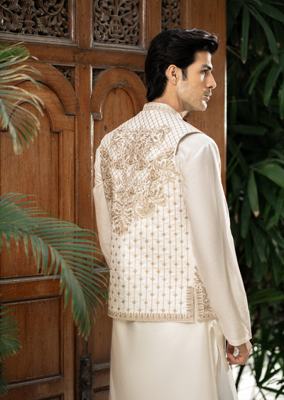 W-2997 - Readymade Maysori Fabric Full Embroidery Waistcoat - Memsaab Online