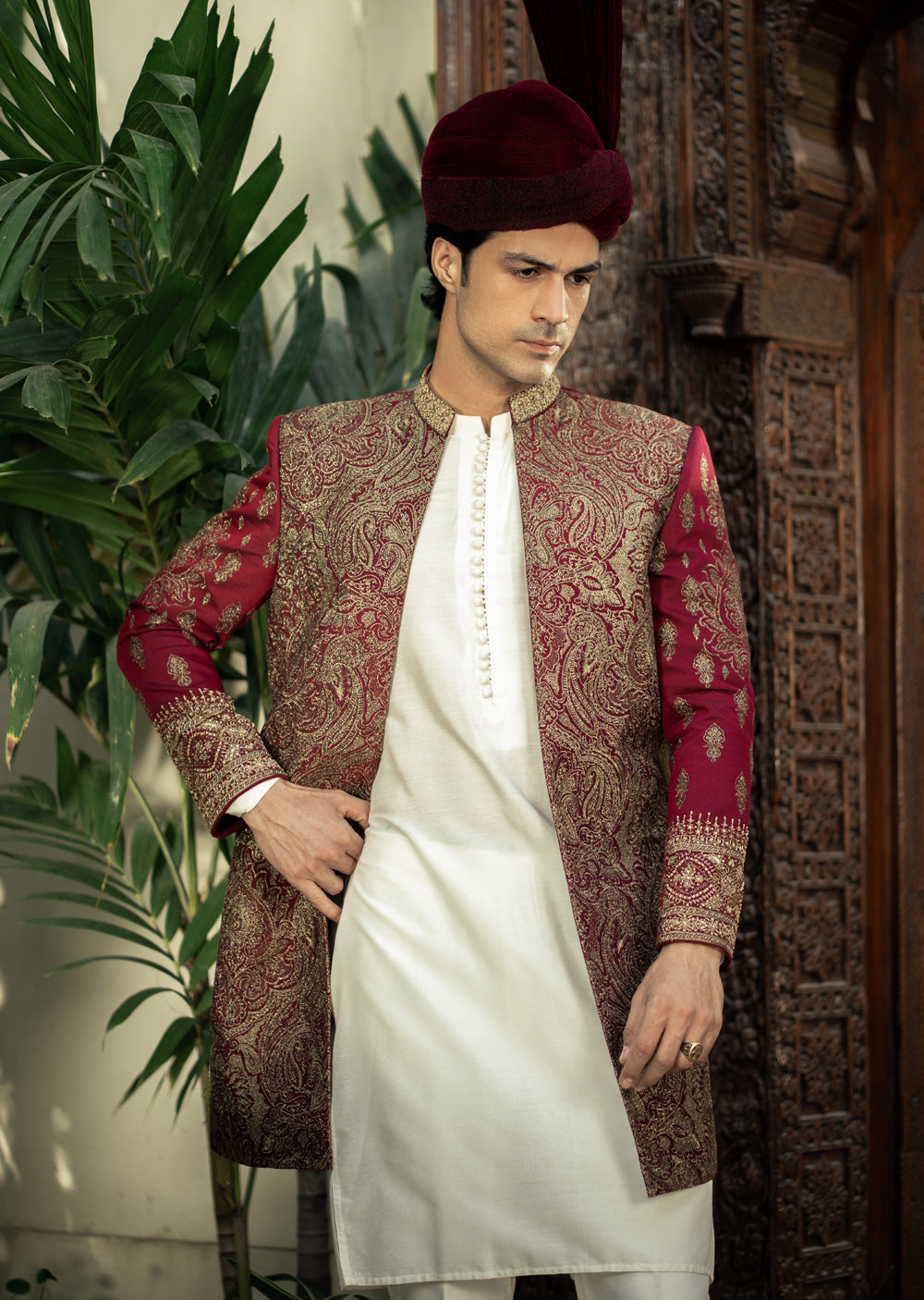GS-5157 Readymade Front Open Sherwani with Inner Suit 2025 - Memsaab Online
