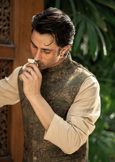 W-2885- Readymade Maysori Fabric Full Embroidery Waistcoat - Memsaab Online