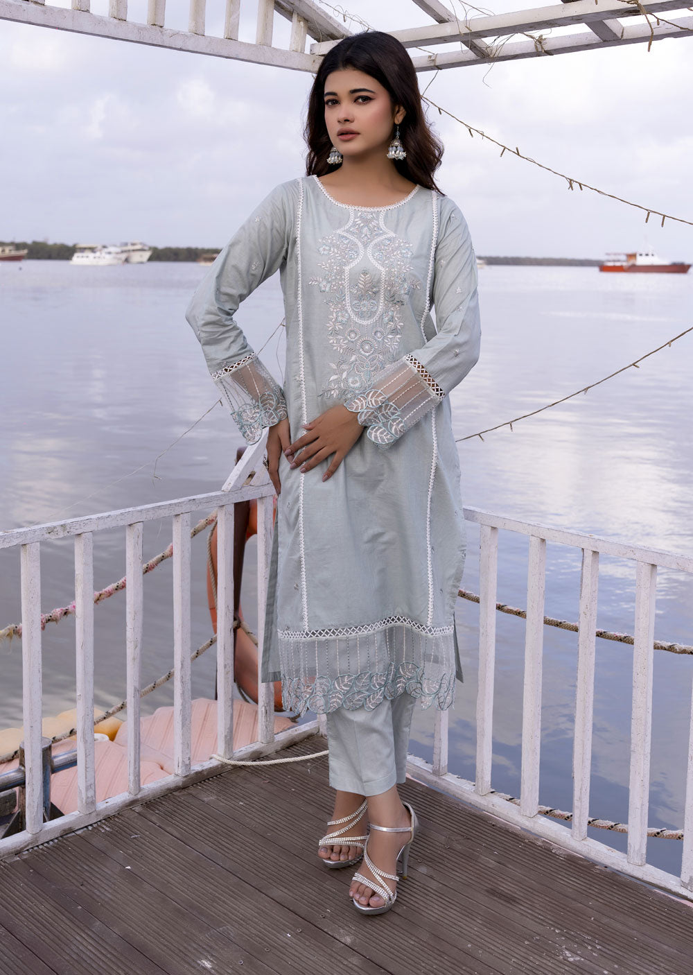 MDM-77 - Readymade - Embroidered Cotton Suit - Memsaab Online