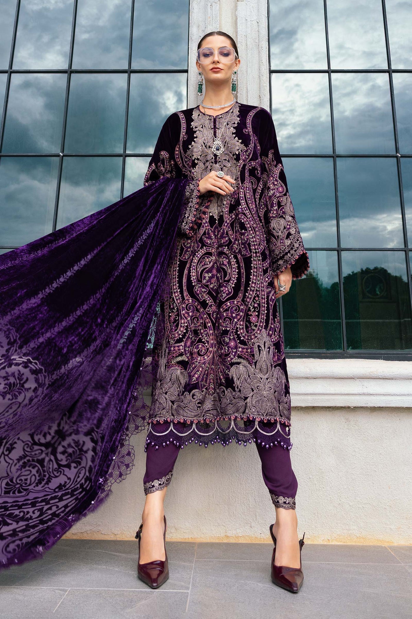 WL-1311-Maria b Embroidered Velvet Suit 2025 - Memsaab Online