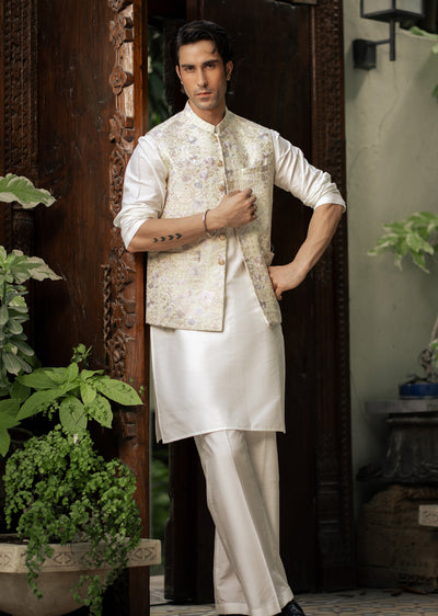 W-2854- Readymade Maysori Fabric Full Embroidery Waistcoat - Memsaab Online