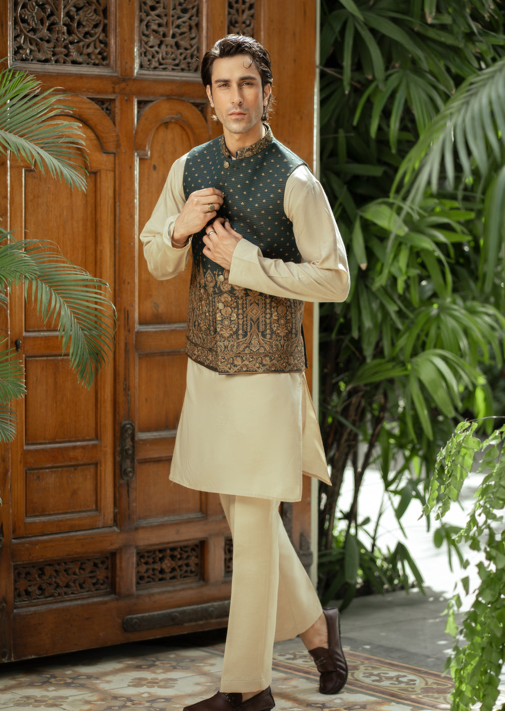 W-2953- Readymade Maysori Fabric Full Embroidery Waistcoat - Memsaab Online