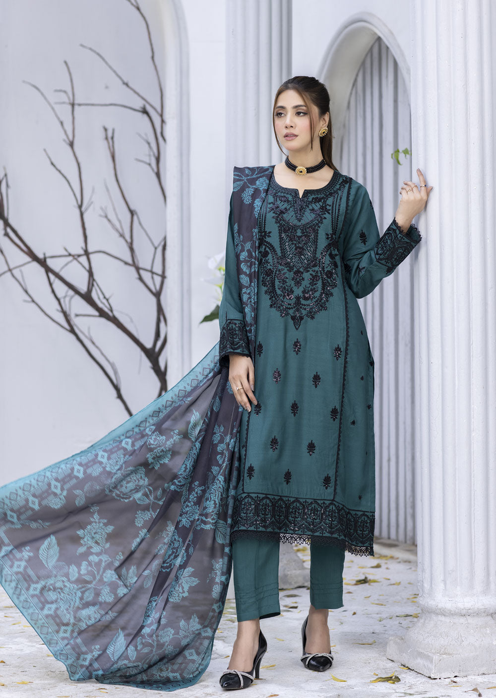 MDM-73 - Readymade - Embroidered Cotton Suit - Memsaab Online