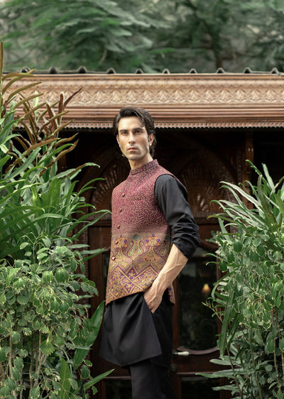 W-2867-1 - Readymade Maysori Fabric Full Embroidery Waistcoat - Memsaab Online