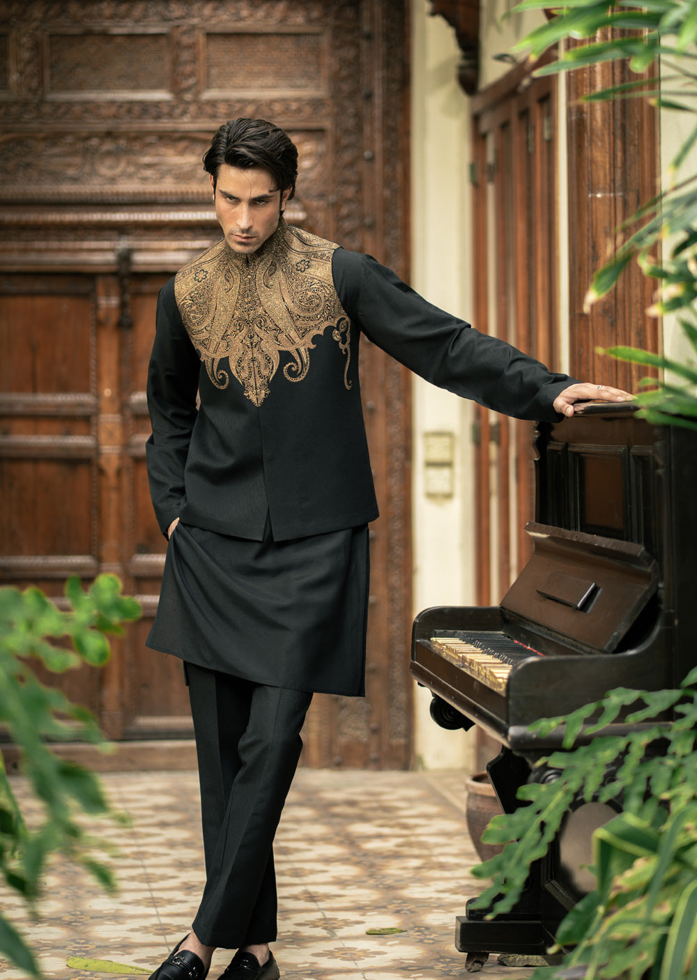 W-3016 - Readymade Maysori Fabric Full Embroidery Waistcoat - Memsaab Online