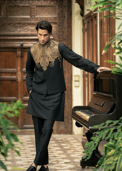 W-3016 - Readymade Maysori Fabric Full Embroidery Waistcoat - Memsaab Online