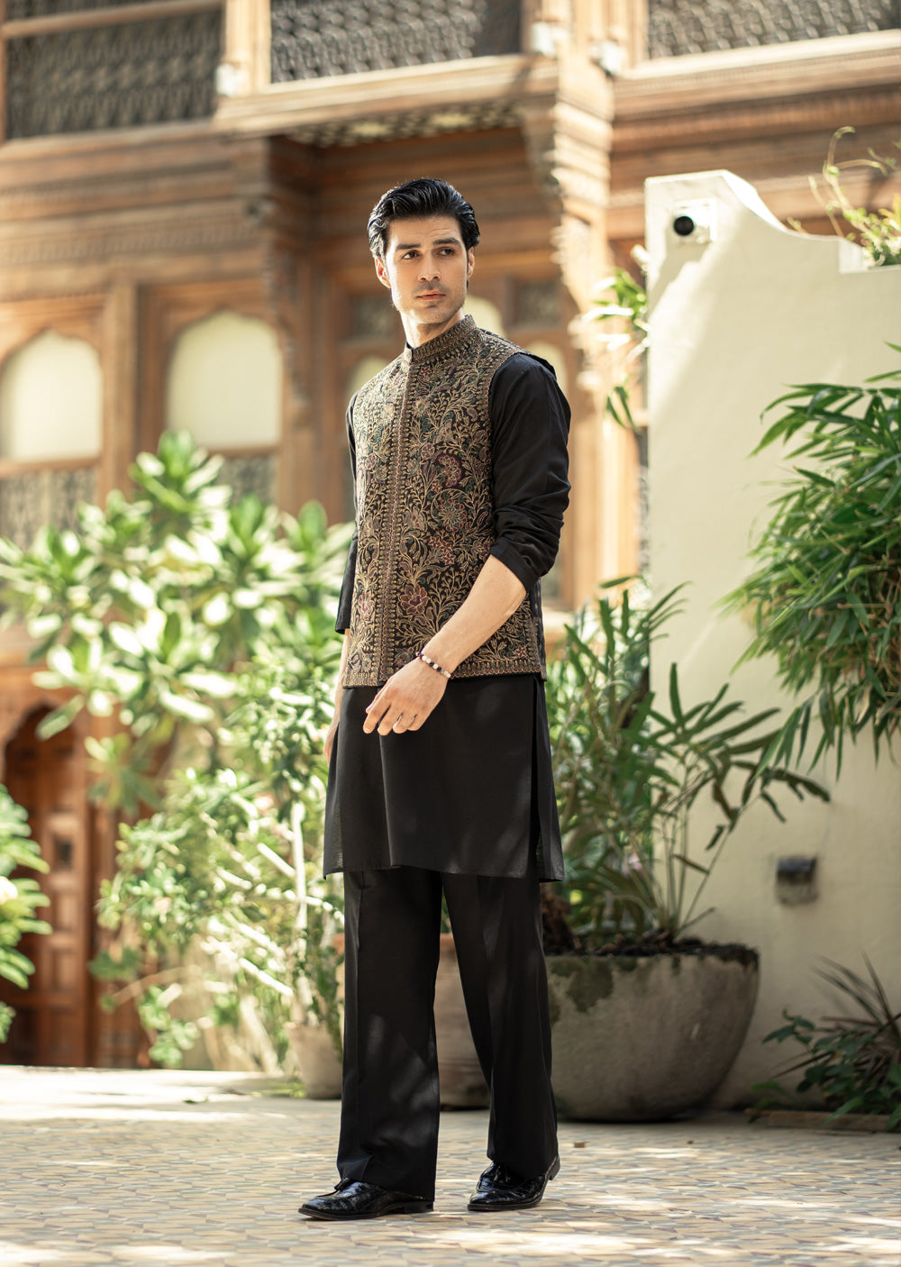 W-2998 - Readymade Maysori Fabric Full Embroidery Waistcoat - Memsaab Online