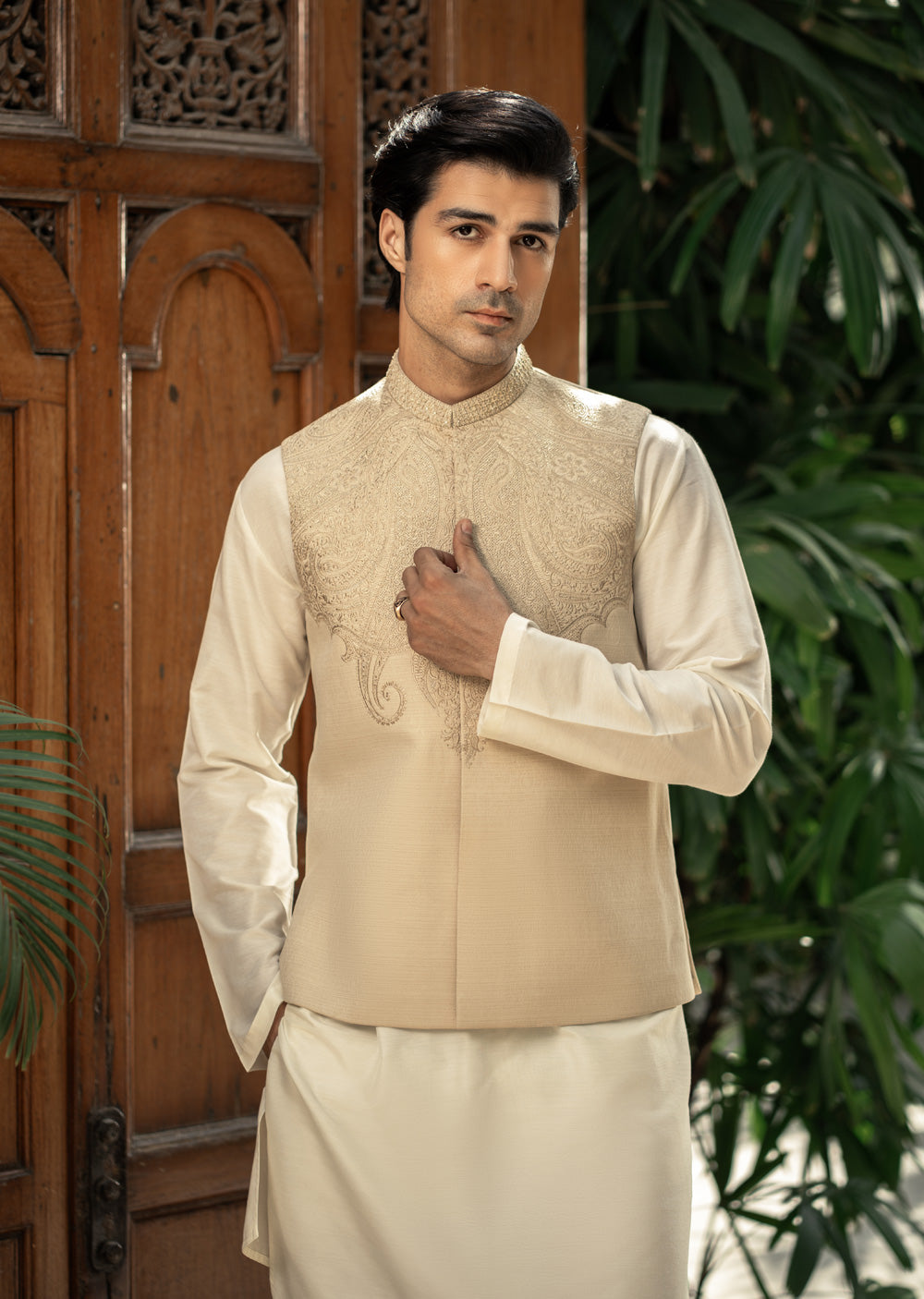 W-2985 - Readymade Maysori Fabric Full Embroidery Waistcoat - Memsaab Online