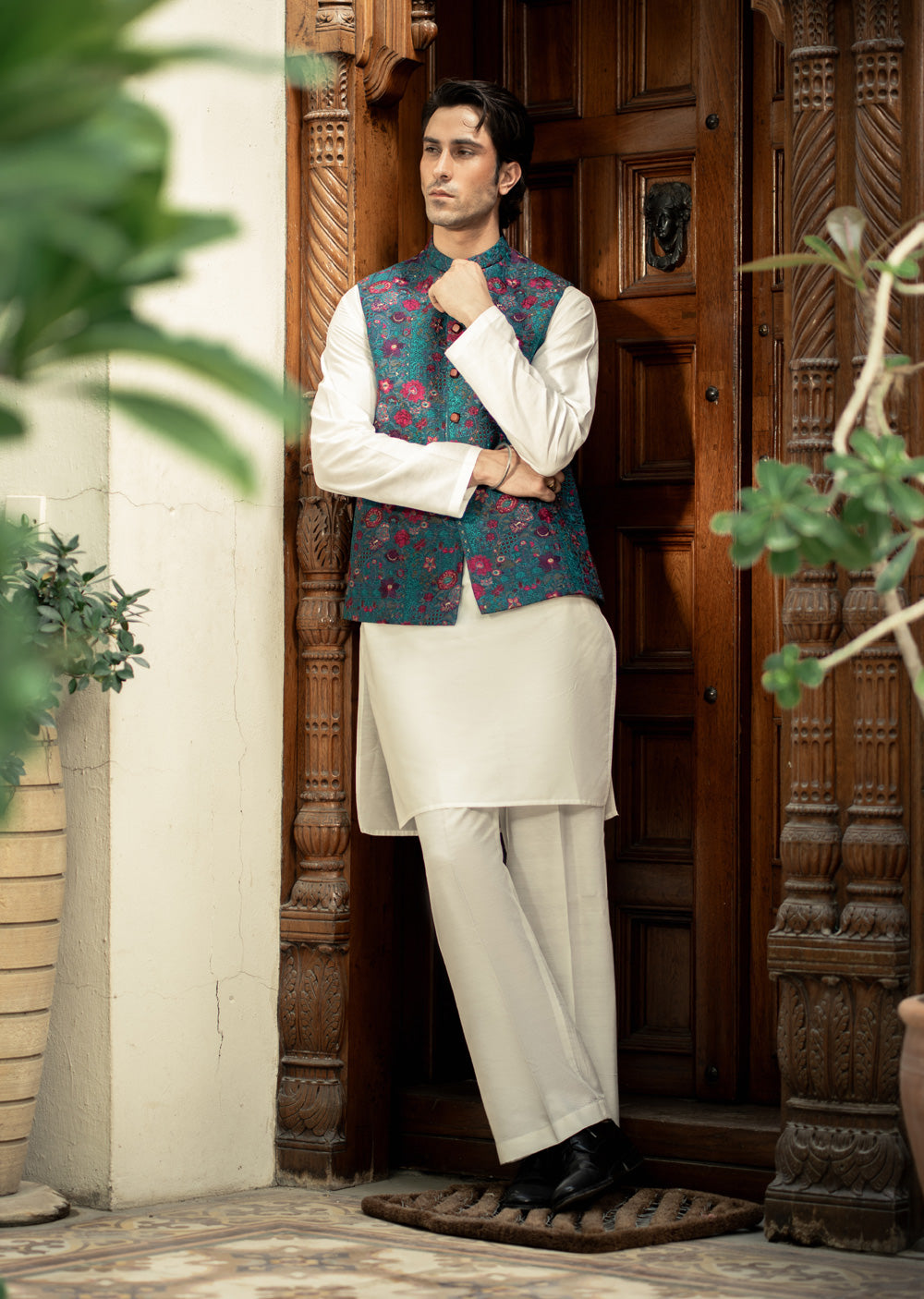 W-2906 - Readymade Maysori Fabric Full Embroidery Waistcoat - Memsaab Online