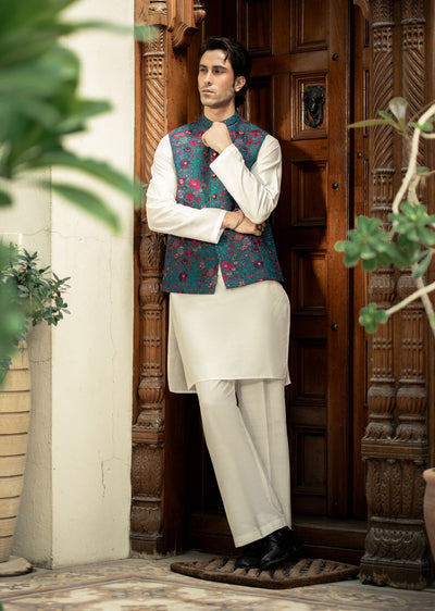 W-2906 - Readymade Maysori Fabric Full Embroidery Waistcoat - Memsaab Online