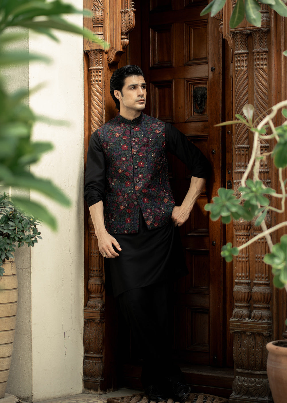 W-2859- Readymade Maysori Fabric Full Embroidery Waistcoat - Memsaab Online