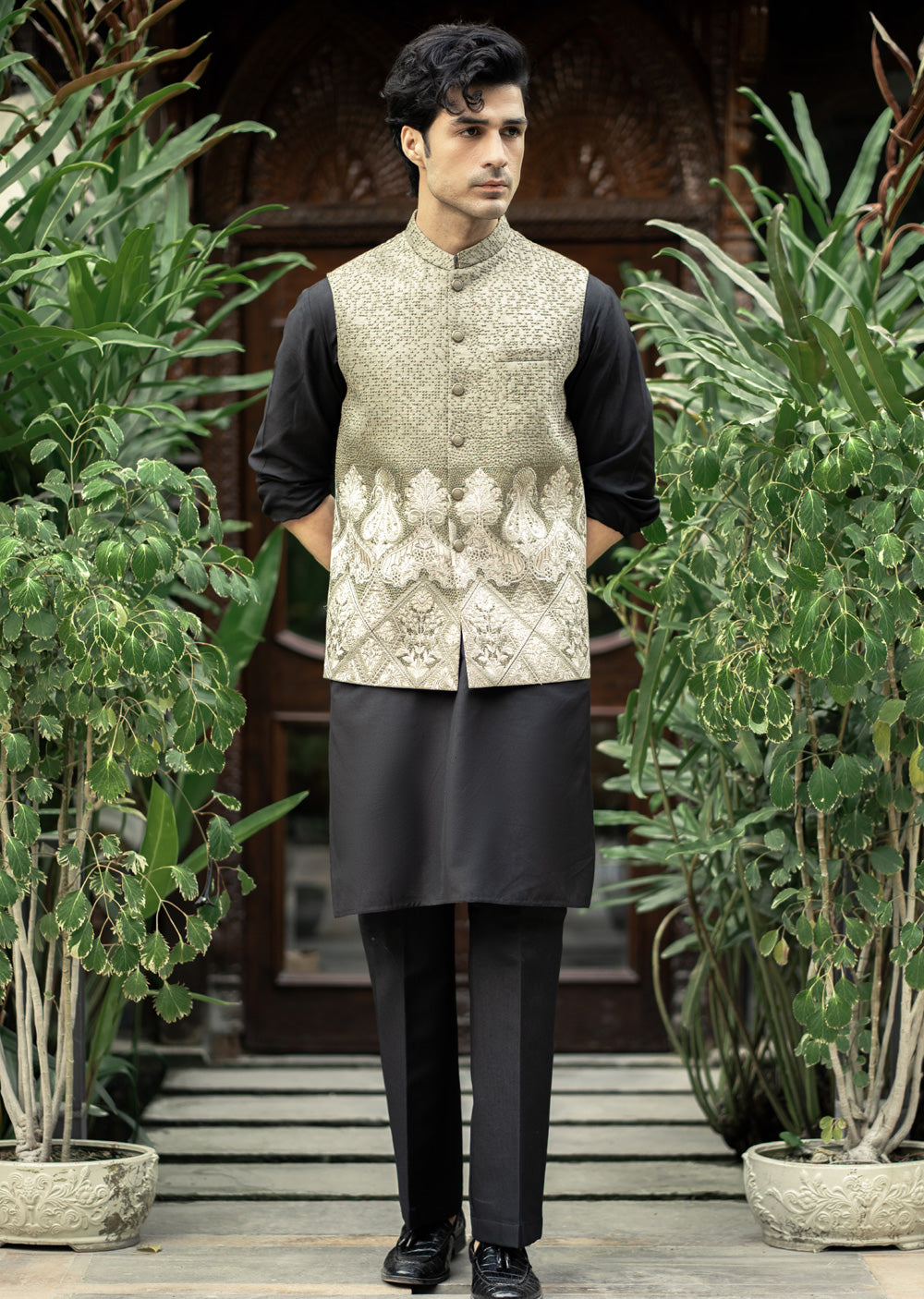 W-2867 - Readymade Maysori Fabric Full Embroidery Waistcoat - Memsaab Online